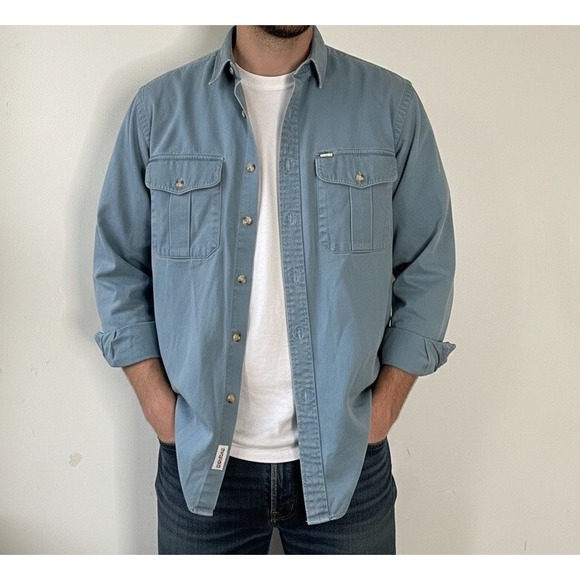 Polo Ralph Lauren Other - VTG 90s Polo Ralph Lauren Shirt‎ Mens L Blue Twill Workwear Button Up Made USA